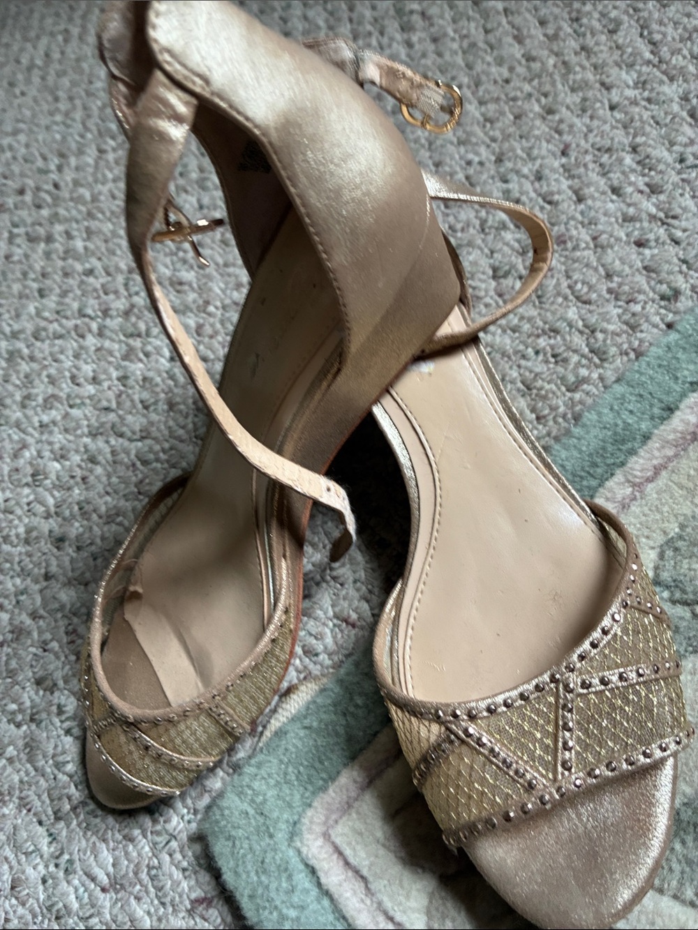 Vince Camuto Metallic Gold Beaded Ankle-Strap Sandals